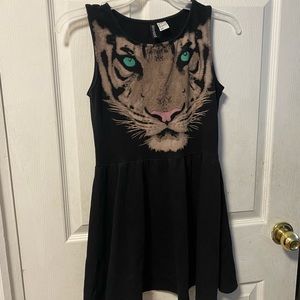 H&M Black Sleeveless Tiger Skater Dress - US Size 8